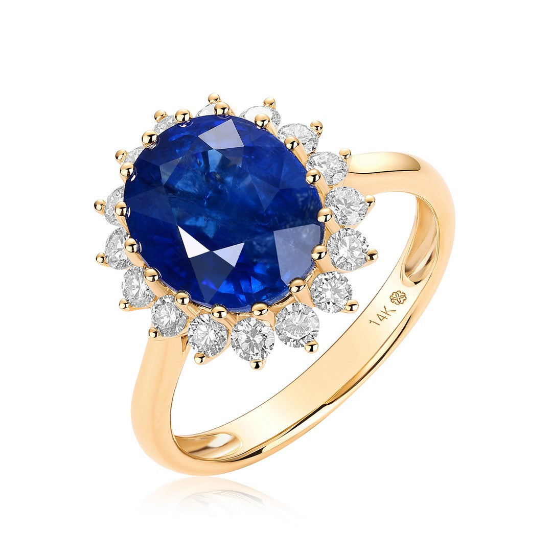 14K Yellow Gold Blue Sapphire Diamond Ring