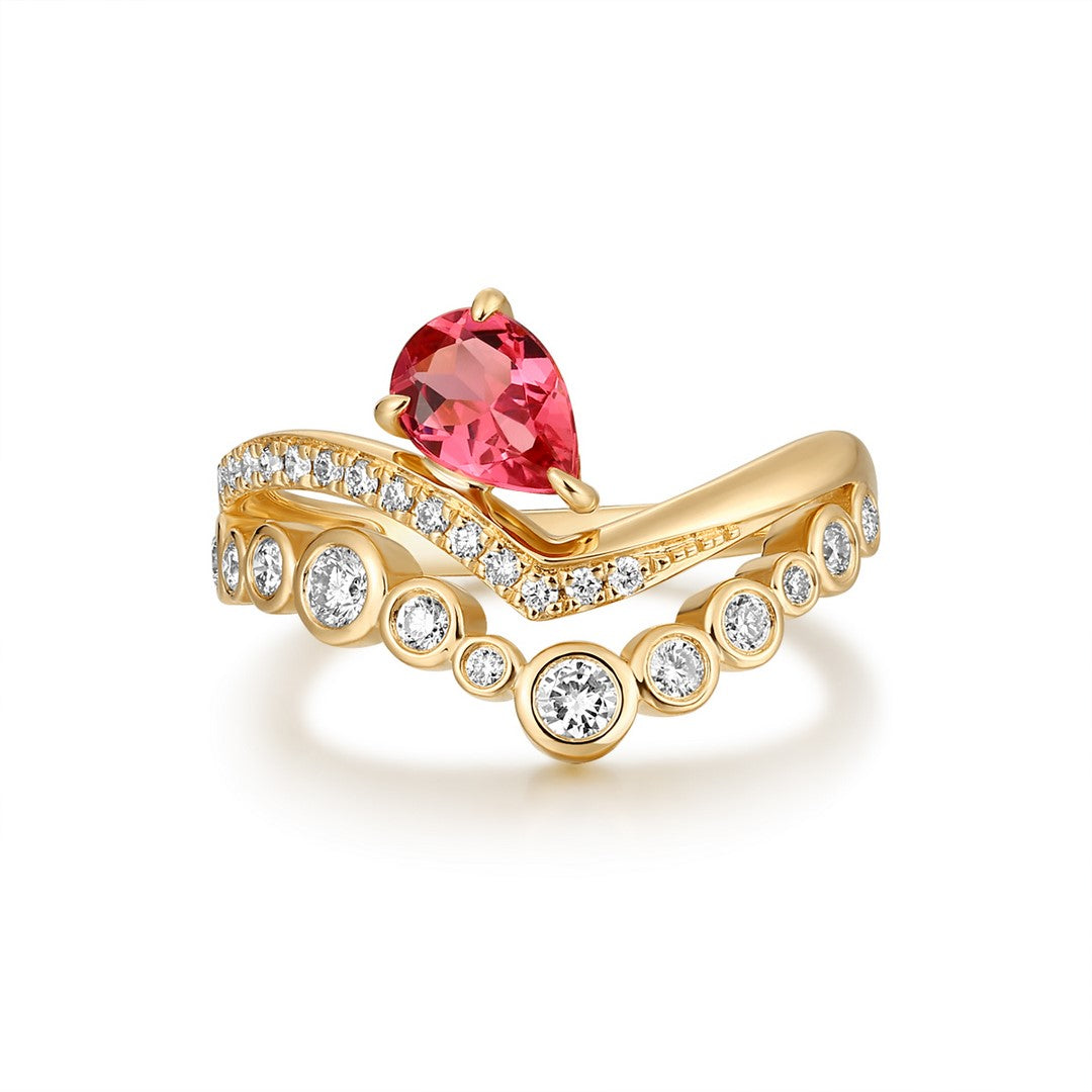 Tourmaline Diamond Ring in 14K Yellow Gold