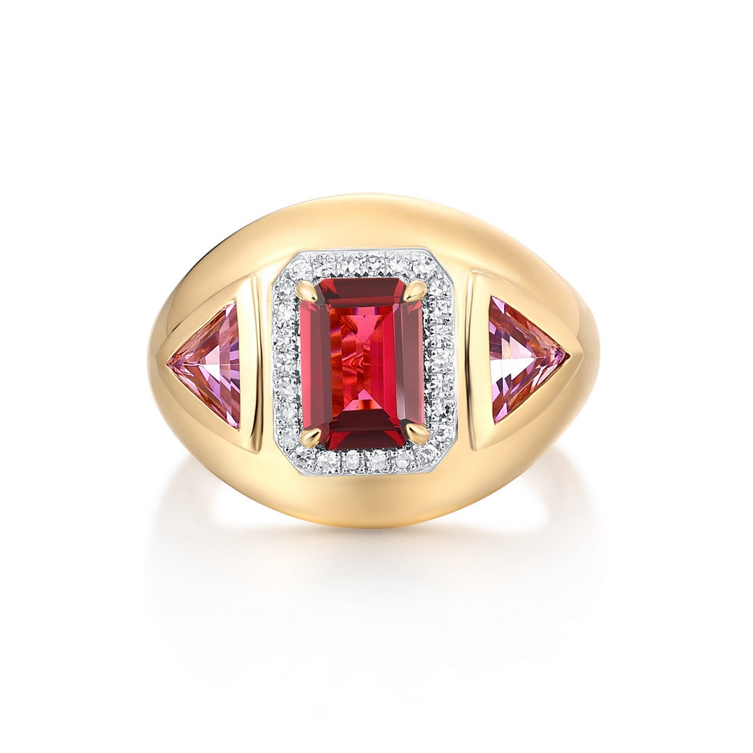 Elegant 14K Yellow Gold Multi-Gemstone Ring - Diamond, Peridot & Amethyst