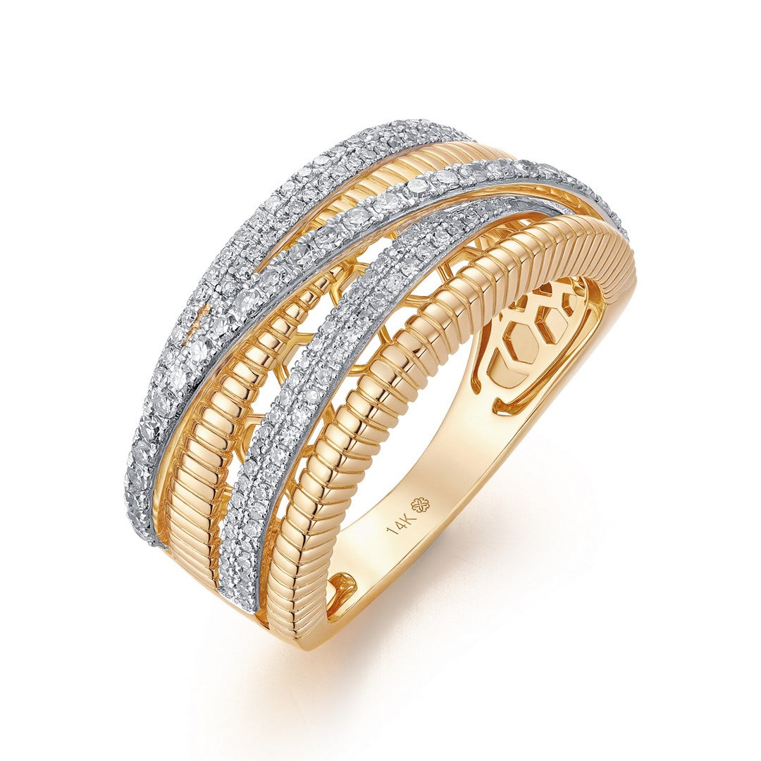 14K Yellow Gold 0.50 CTW Multi‑Row Diamond Rope Band Ring