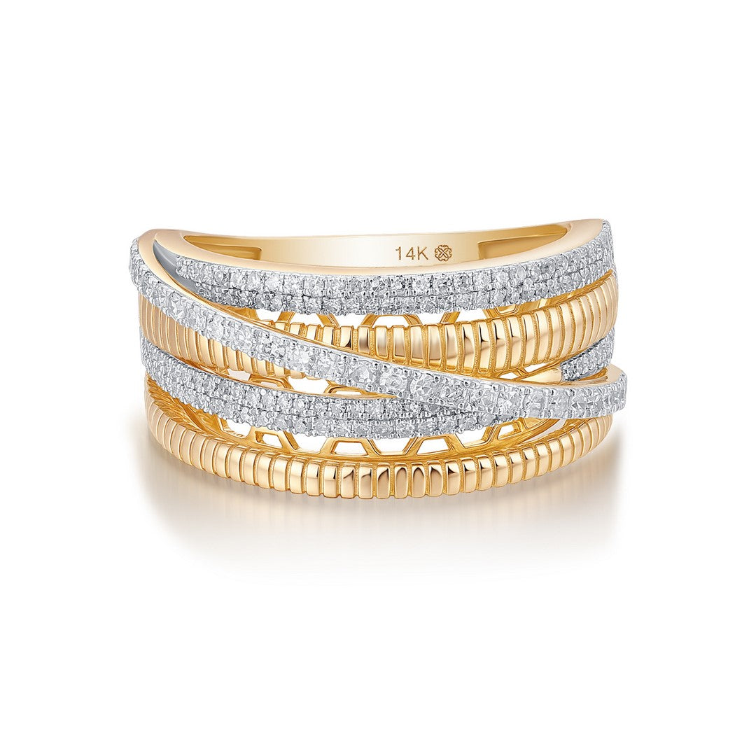 14K Yellow Gold 0.50 CTW Multi‑Row Diamond Rope Band Ring