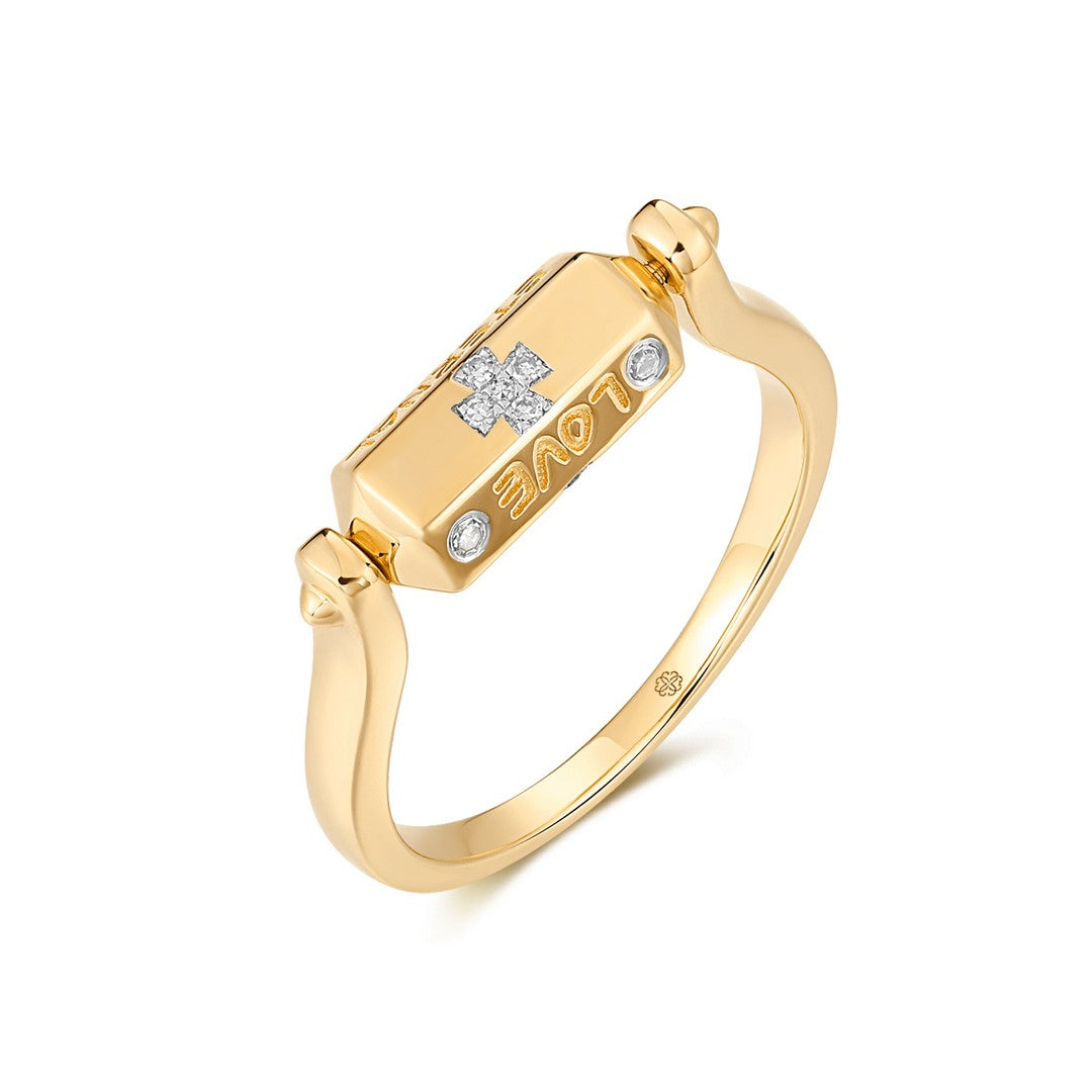 14K Yellow Gold 0.10 CTW Diamond Cross Bar Ring