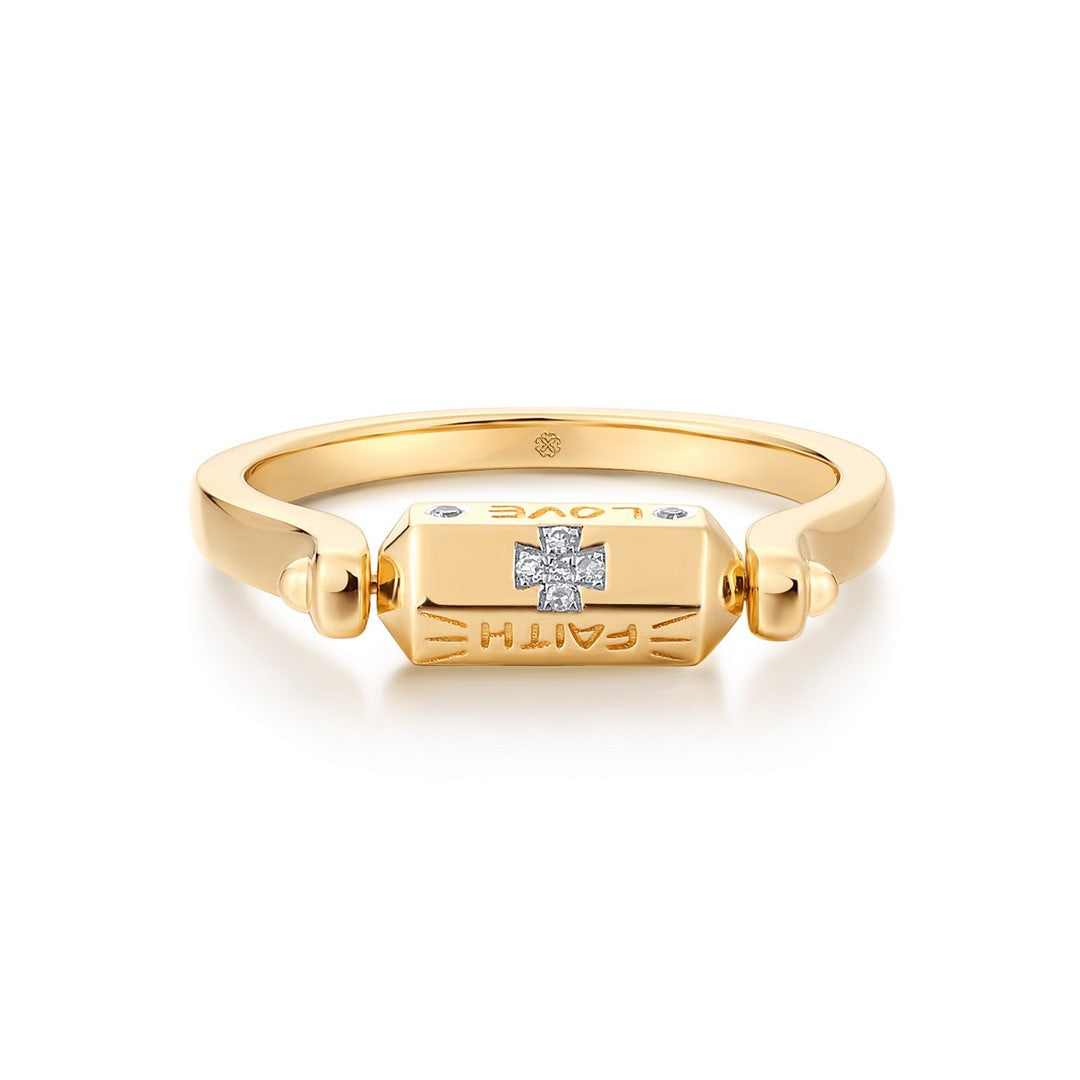 14K Yellow Gold 0.10 CTW Diamond Cross Bar Ring