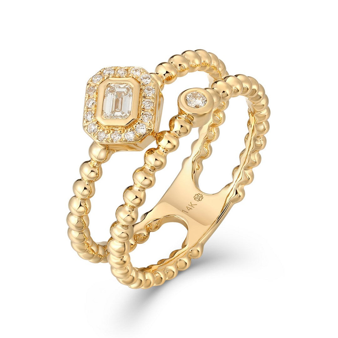 14K Yellow Gold 0.25 CTW Emerald & Diamond Double Band Ring