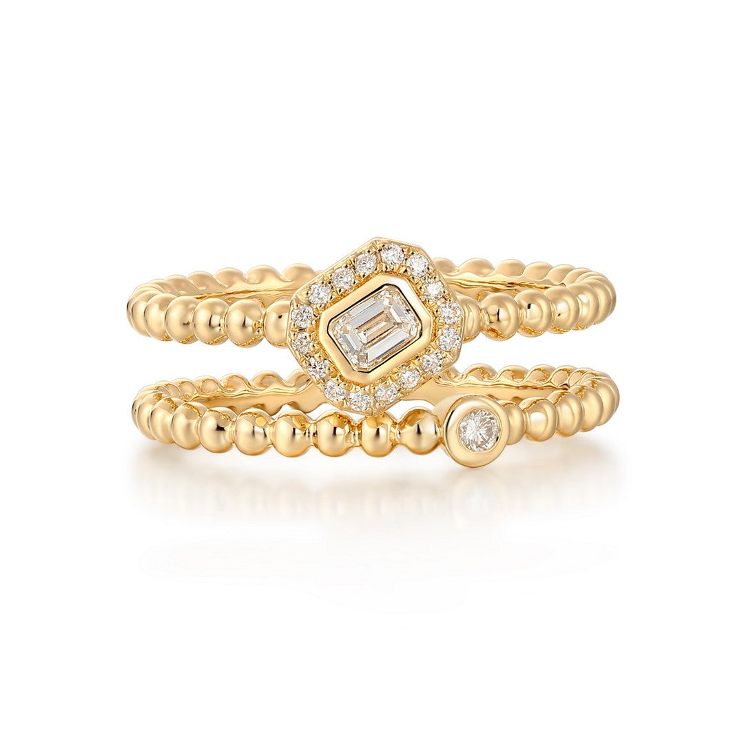 14K Yellow Gold 0.25 CTW Emerald & Diamond Double Band Ring