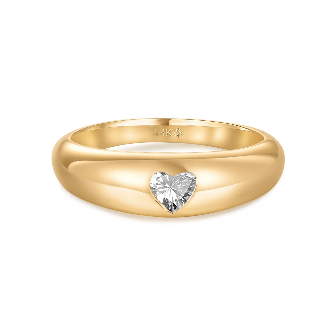 14K Yellow Gold 0.25 CT Heart Diamond Band Ring
