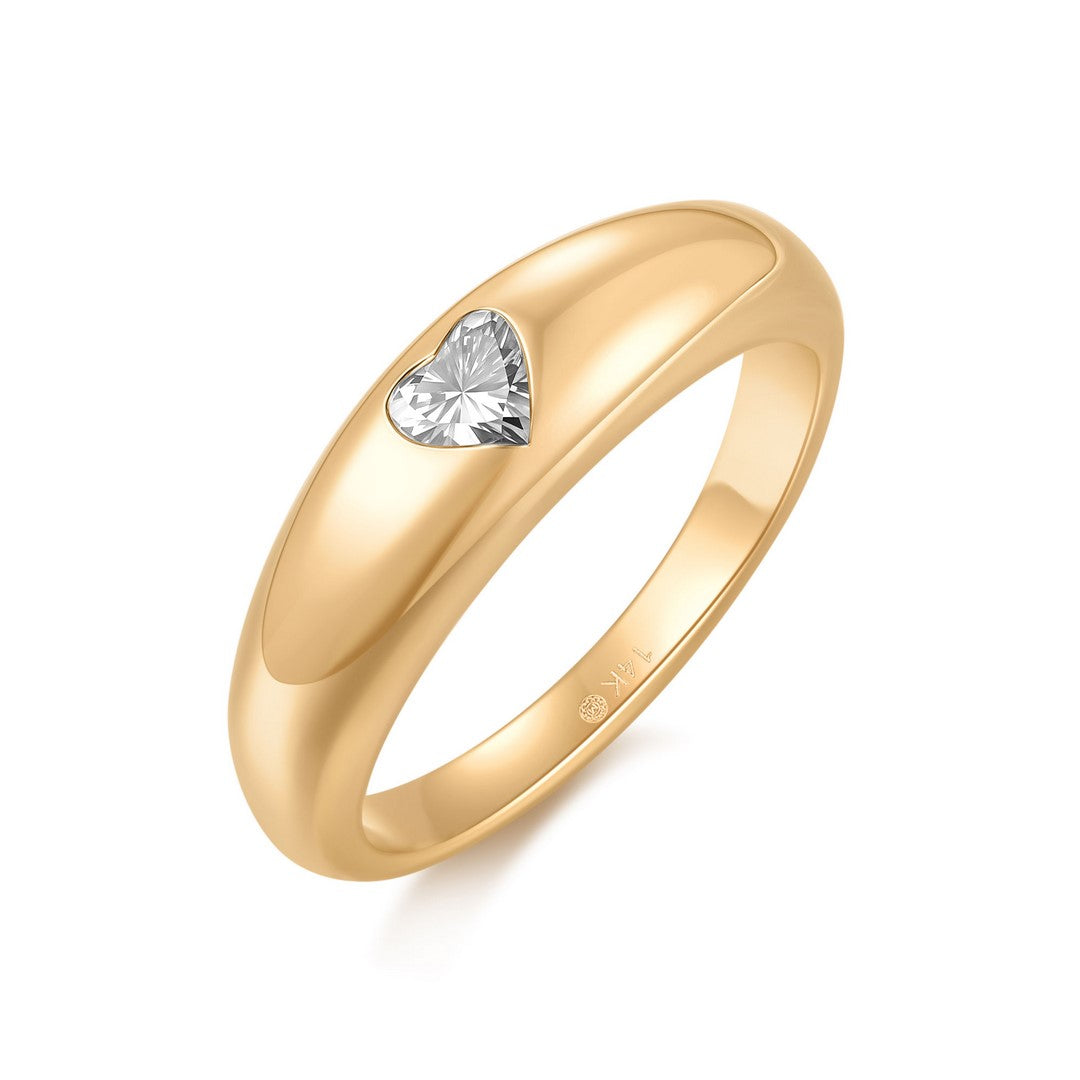 14K Yellow Gold 0.25 CT Heart Diamond Band Ring