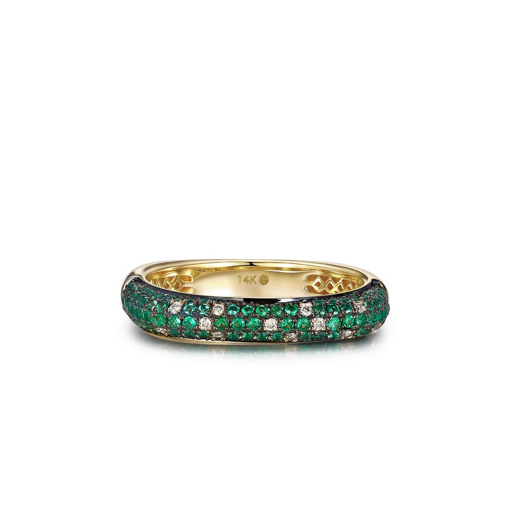 14K Yellow Gold 0.40 CTW Emerald & Diamond Pavé Band Ring