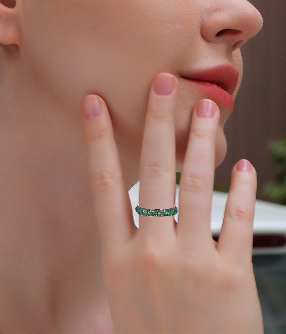 14K Yellow Gold 0.40 CTW Emerald & Diamond Pavé Band Ring