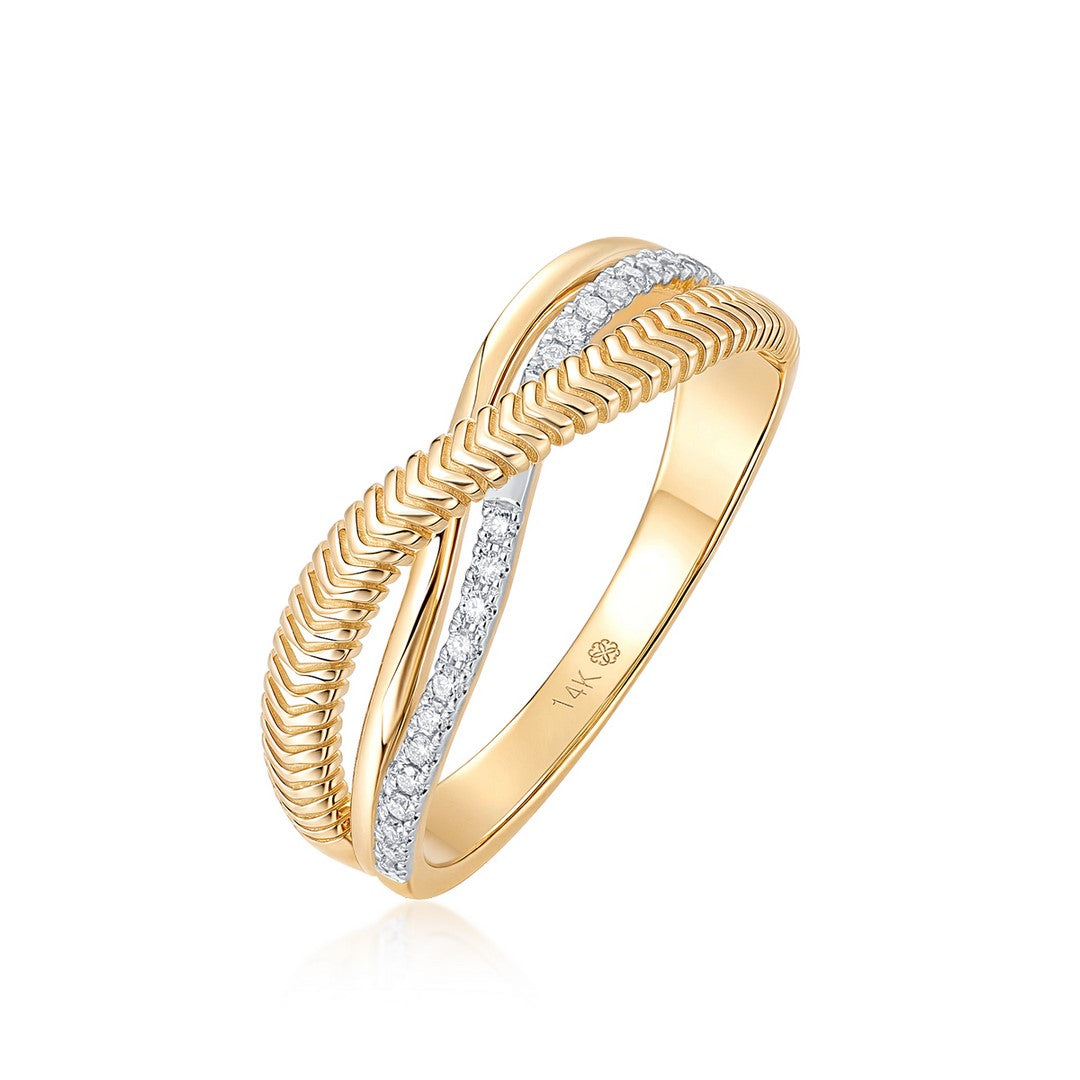 14K Yellow Gold 0.10 CTW Diamond Rope Crossover Ring