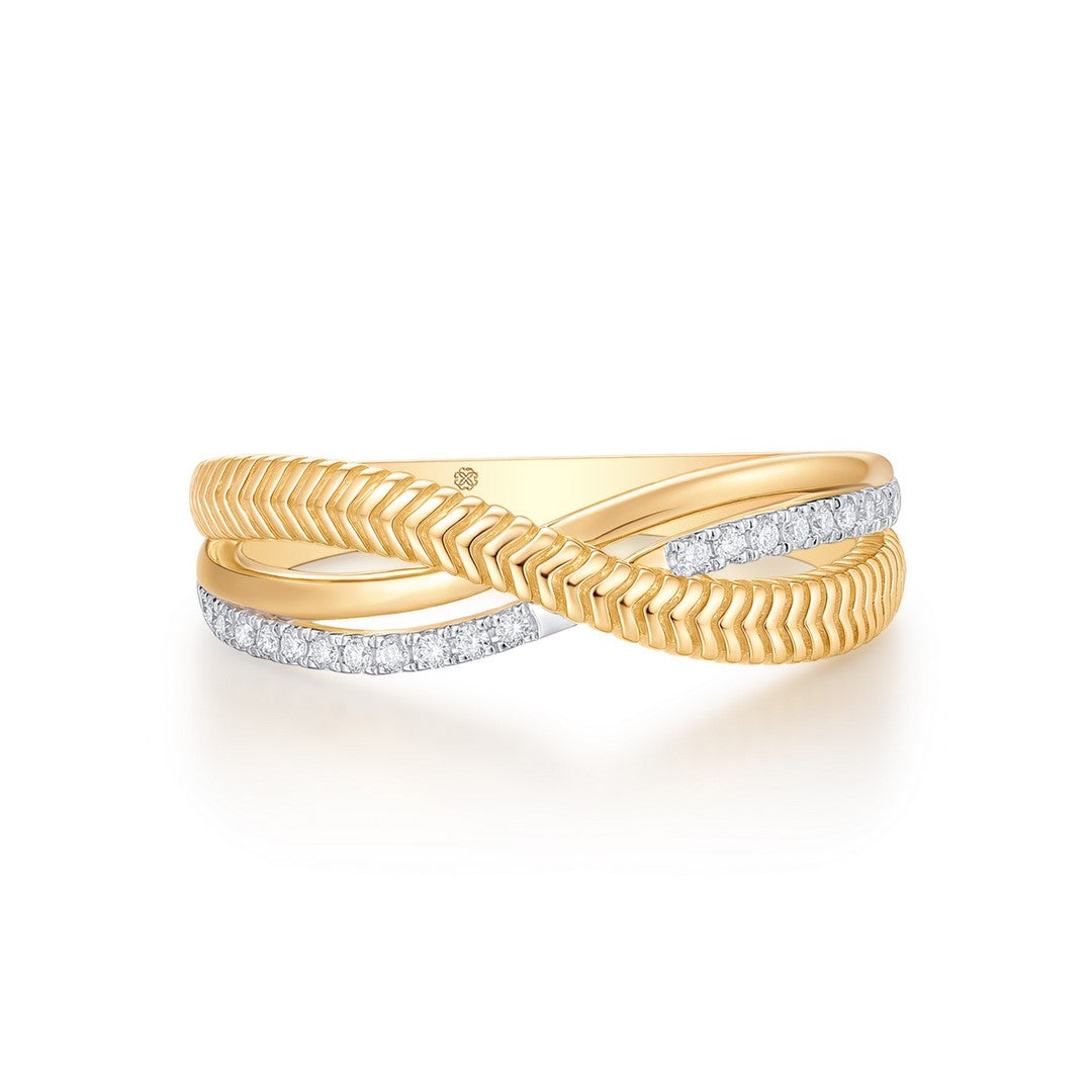 14K Yellow Gold 0.10 CTW Diamond Rope Crossover Ring