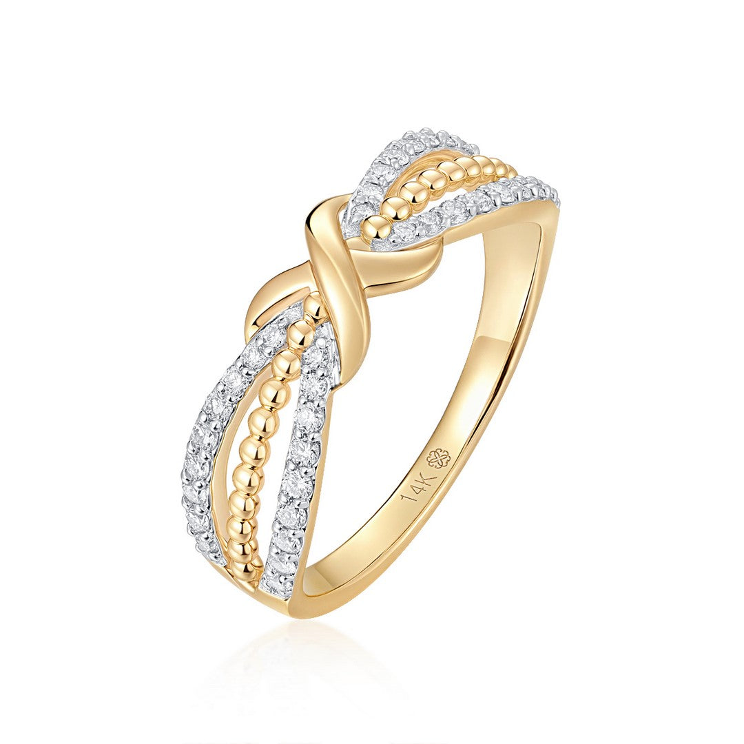 14K Yellow Gold 0.30 CTW Diamond Beaded Crossover Ring