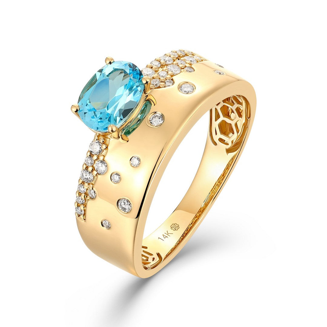 14K Yellow Gold 1.00 CT Blue Topaz & 0.20 CTW Diamond Swirl Ring