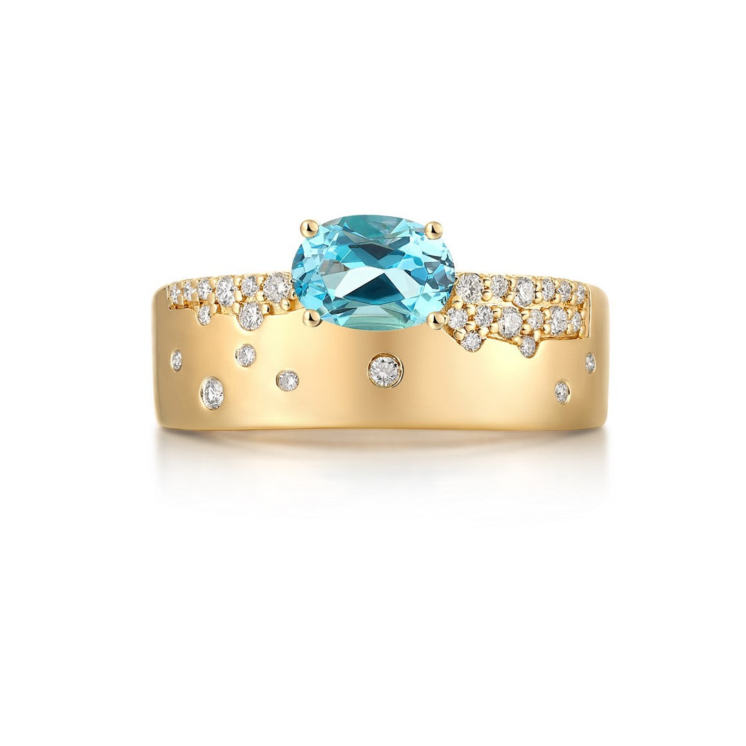 14K Yellow Gold 1.00 CT Blue Topaz & 0.20 CTW Diamond Swirl Ring