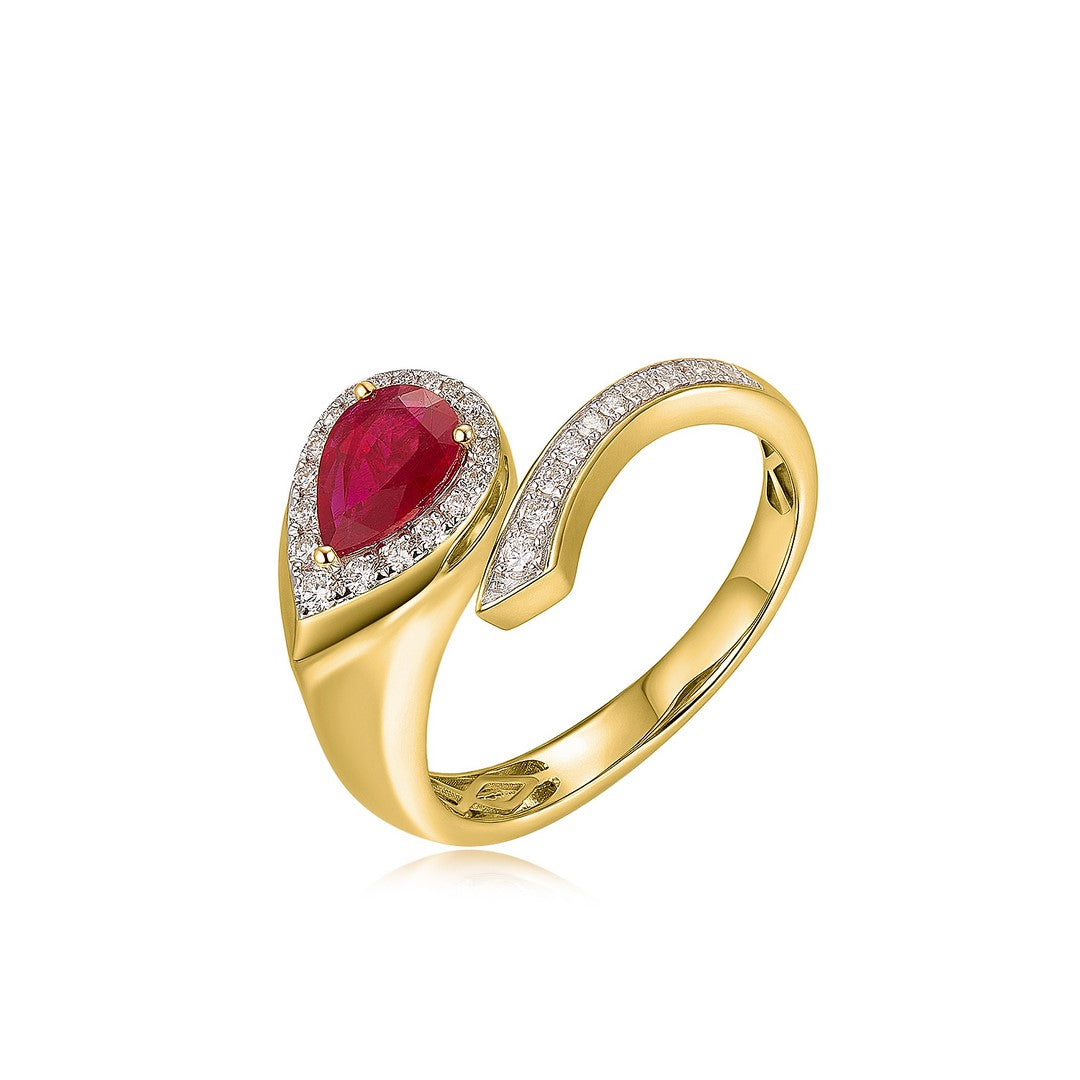14K Yellow Gold 0.65 CT Ruby & 0.20 CTW Diamond Bypass Ring