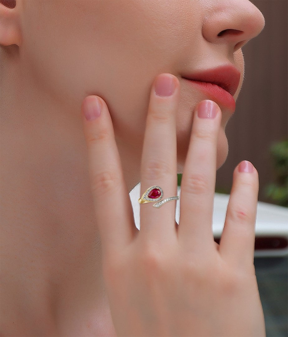 14K Yellow Gold 0.65 CT Ruby & 0.20 CTW Diamond Bypass Ring