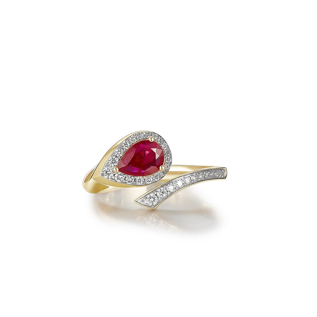 14K Yellow Gold 0.65 CT Ruby & 0.20 CTW Diamond Bypass Ring