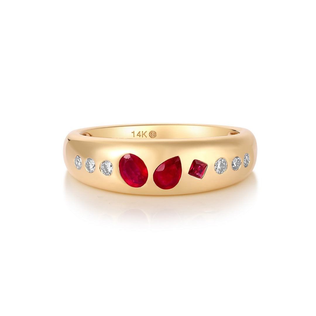 14K Yellow Gold 0.45 CT Ruby & 0.15 CTW Diamond Multi‑Stone Band Ring