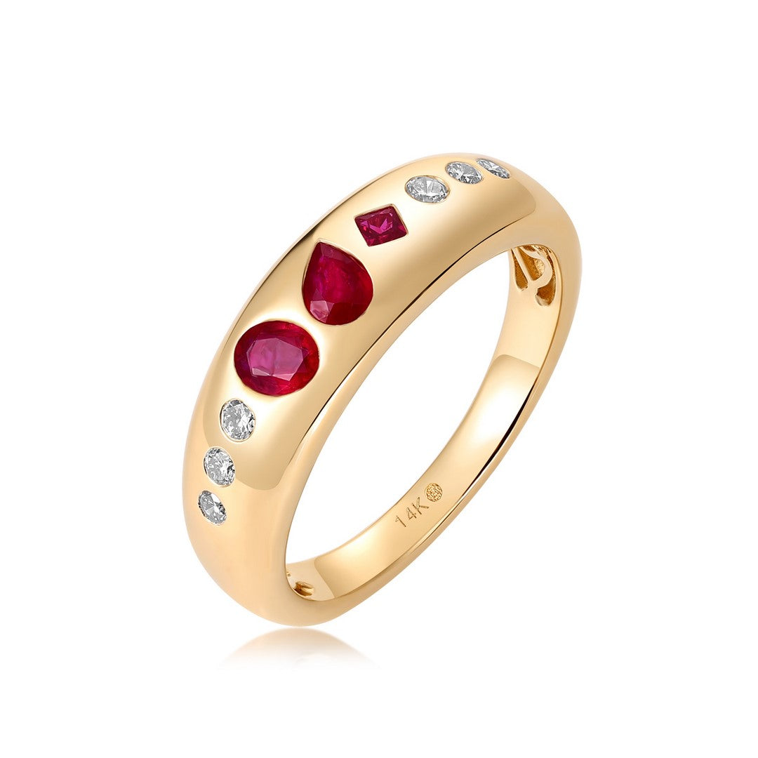 14K Yellow Gold 0.45 CT Ruby & 0.15 CTW Diamond Multi‑Stone Band Ring