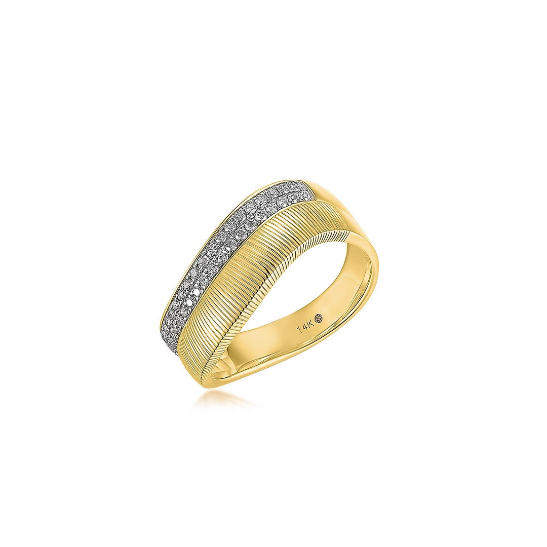 14K Yellow Gold 0.25 CTW Diamond Ribbed Swirl Band Ring
