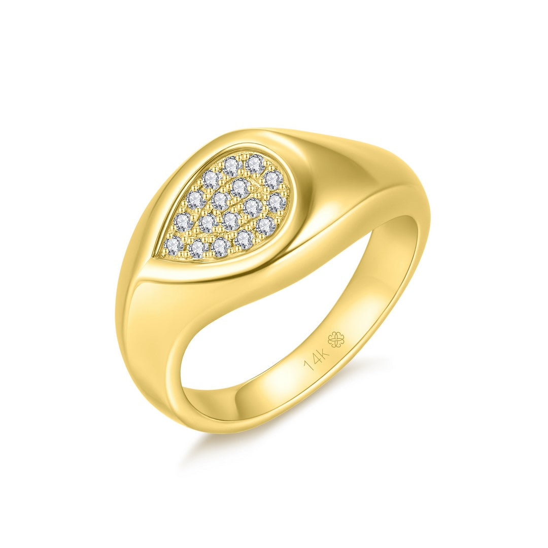 14K Yellow Gold 0.10 CTW Diamond Teardrop Signet Ring
