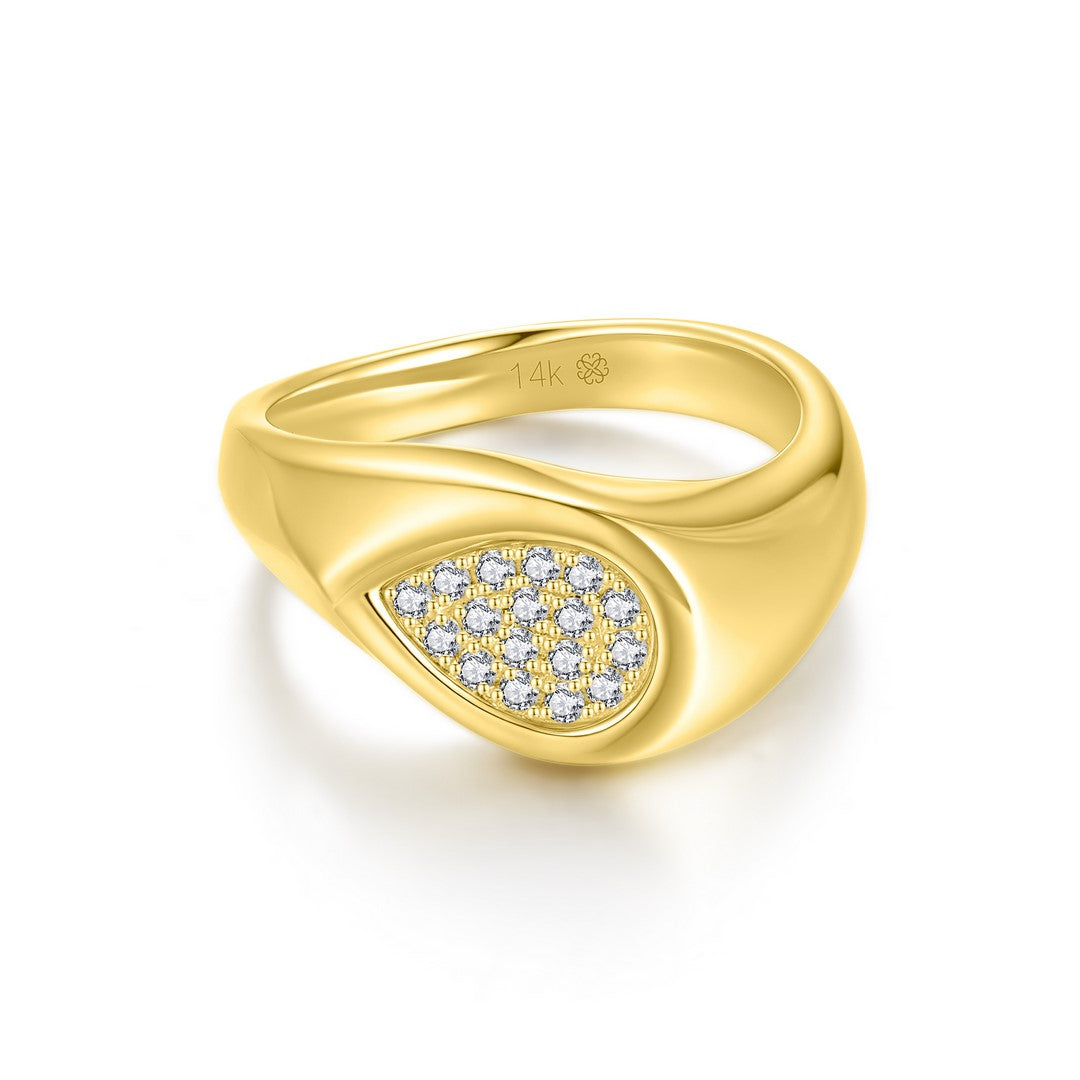 14K Yellow Gold 0.10 CTW Diamond Teardrop Signet Ring