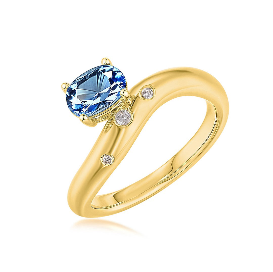 14K Yellow Gold 1.00 CT Blue Topaz & 0.05 CTW Diamond Swirl Ring