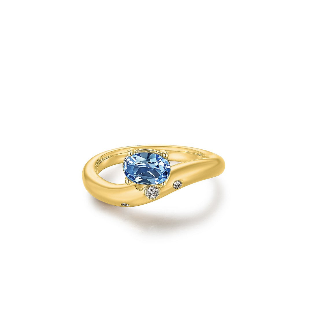 14K Yellow Gold 1.00 CT Blue Topaz & 0.05 CTW Diamond Swirl Ring