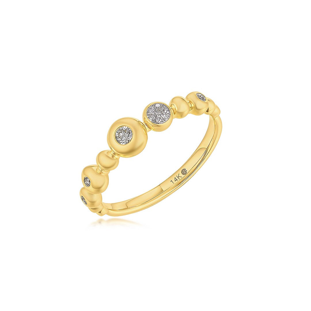 14K Yellow Gold 0.10 CTW Diamond Beaded Band Ring