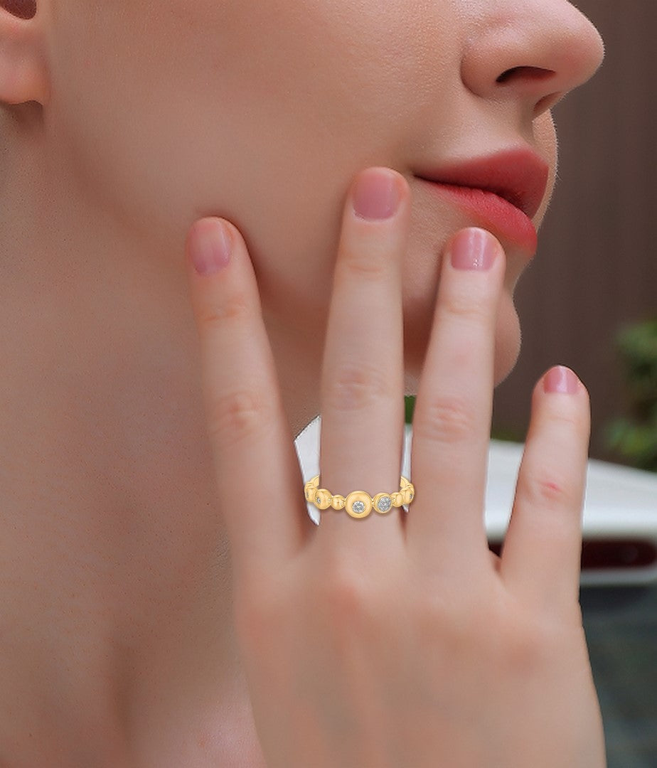 14K Yellow Gold 0.10 CTW Diamond Beaded Band Ring