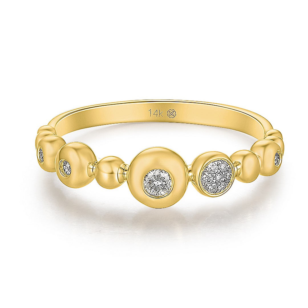 14K Yellow Gold 0.10 CTW Diamond Beaded Band Ring