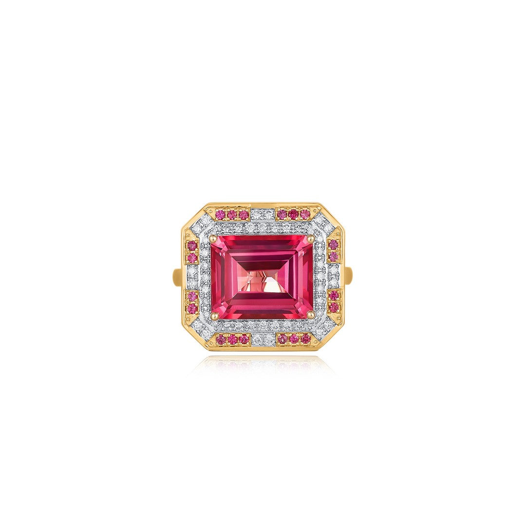14K Yellow Gold 5.35 CT Pink Tourmaline & 0.40 CTW Pink Sapphire Diamond Ring