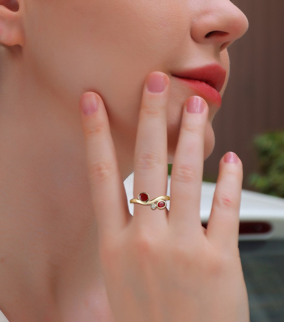 14K Yellow Gold 0.65 CT Ruby & 0.05 CTW Diamond Bypass Ring
