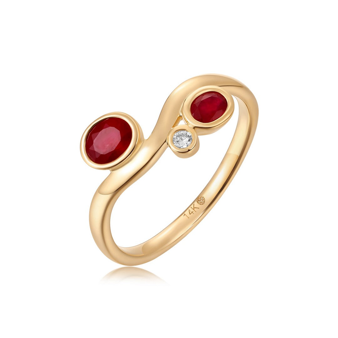 14K Yellow Gold 0.65 CT Ruby & 0.05 CTW Diamond Bypass Ring