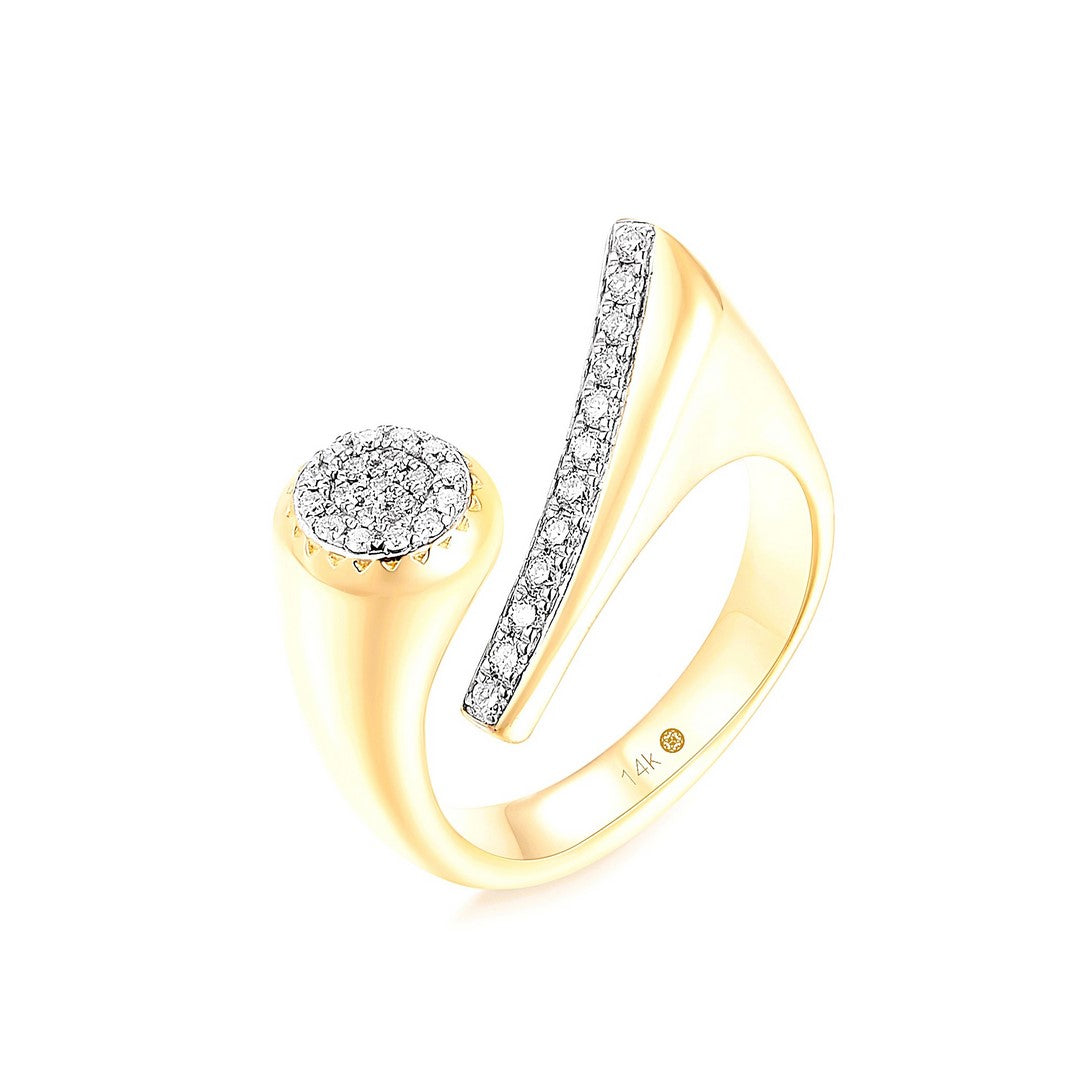 14K Yellow Gold 0.15 CTW Diamond Cluster Bypass Ring