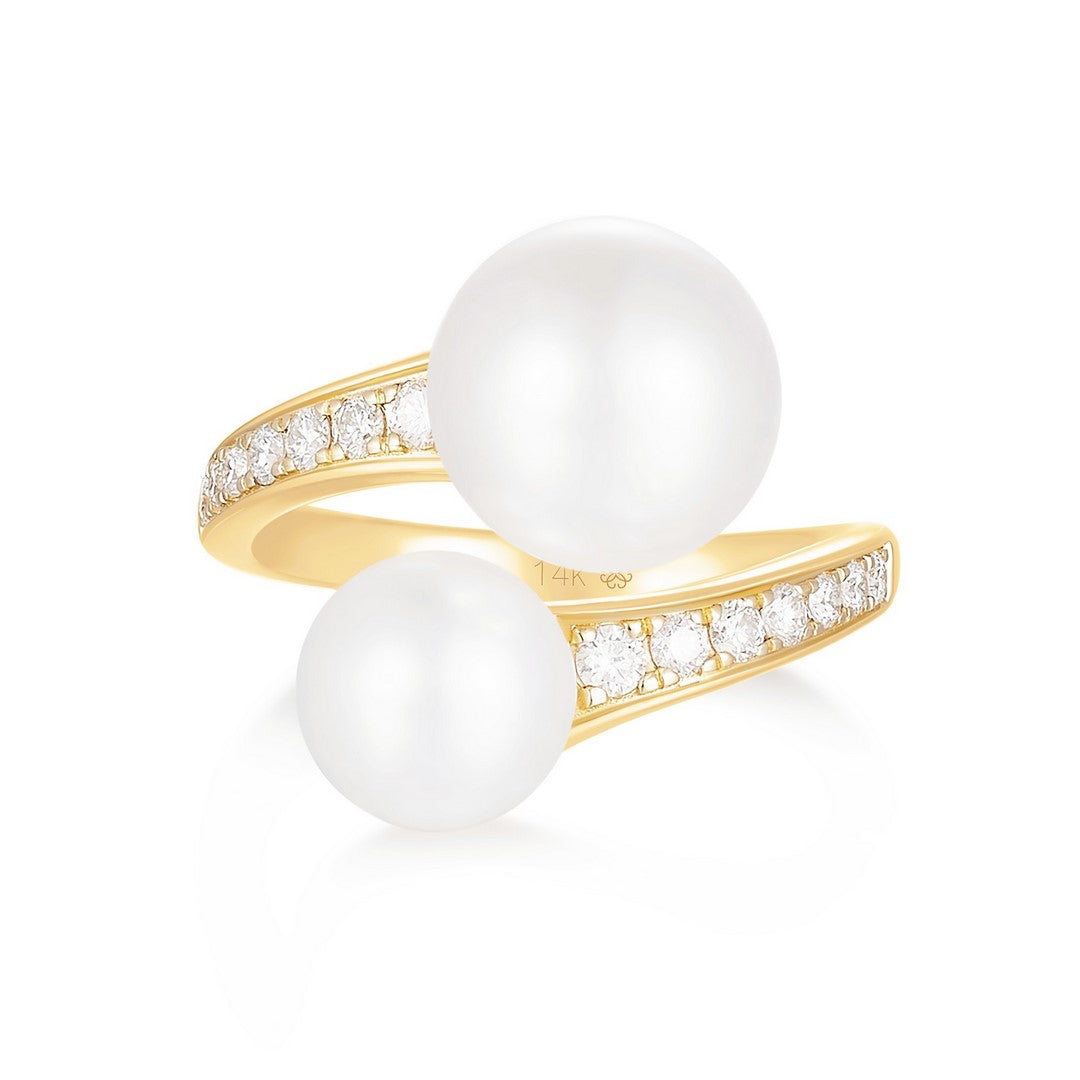 14K Yellow Gold 11.90 CT Pearl & 0.35 CTW Diamond Bypass Ring
